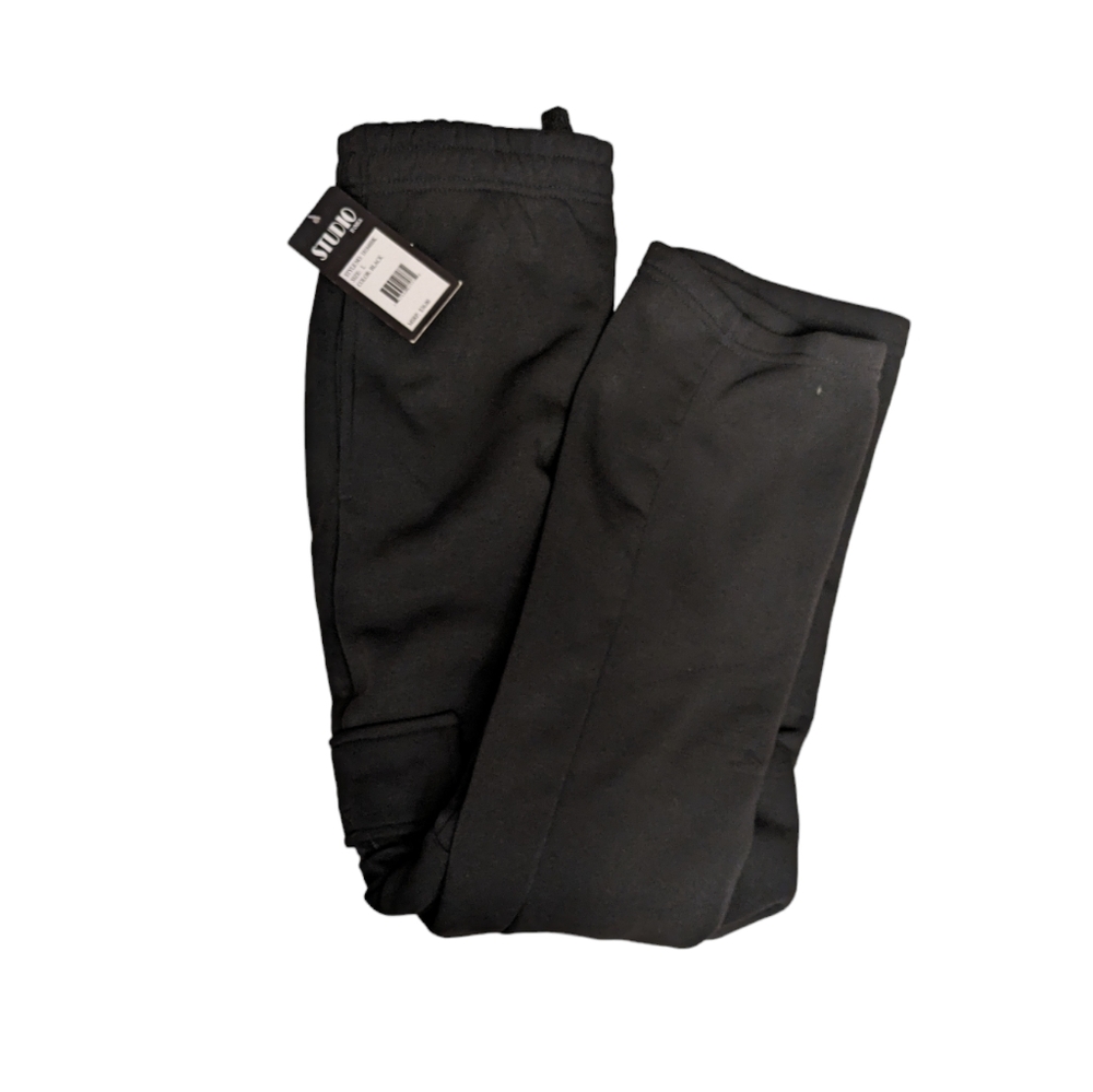 (NEW) Men's Black Cargo Pants Sweat Pants Size Large NWT Retail $36